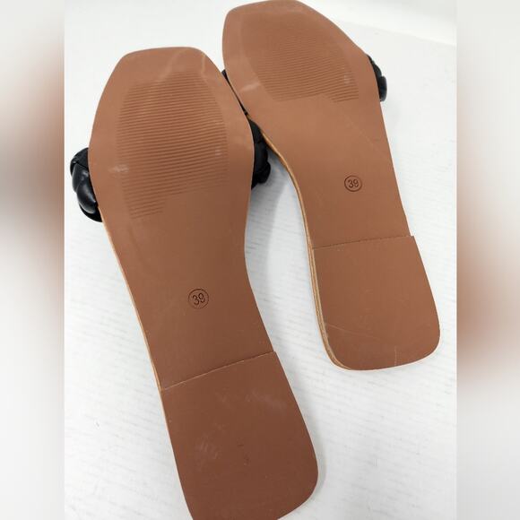 Black Women's Slides Flat Sandals Braided Open Toe Mules Slipon Size 39/8 US New - Picture 8 of 8